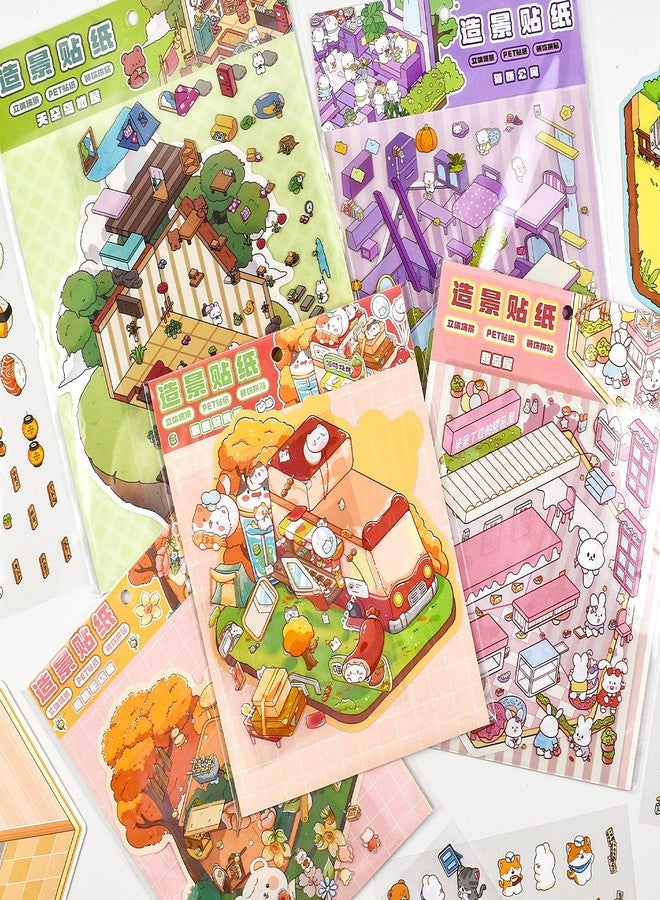 Aifong 24 Sets DIY 3D Sticker Scene Sticker Therapy Cute Cartoon Stickers Scene Make Your Own Scenes Miniature Room for Relief Stress - Image 5